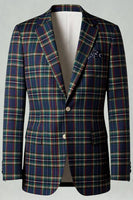 Load image into Gallery viewer, Black and Yellow Notched Lapel Men Grid Prom Suits