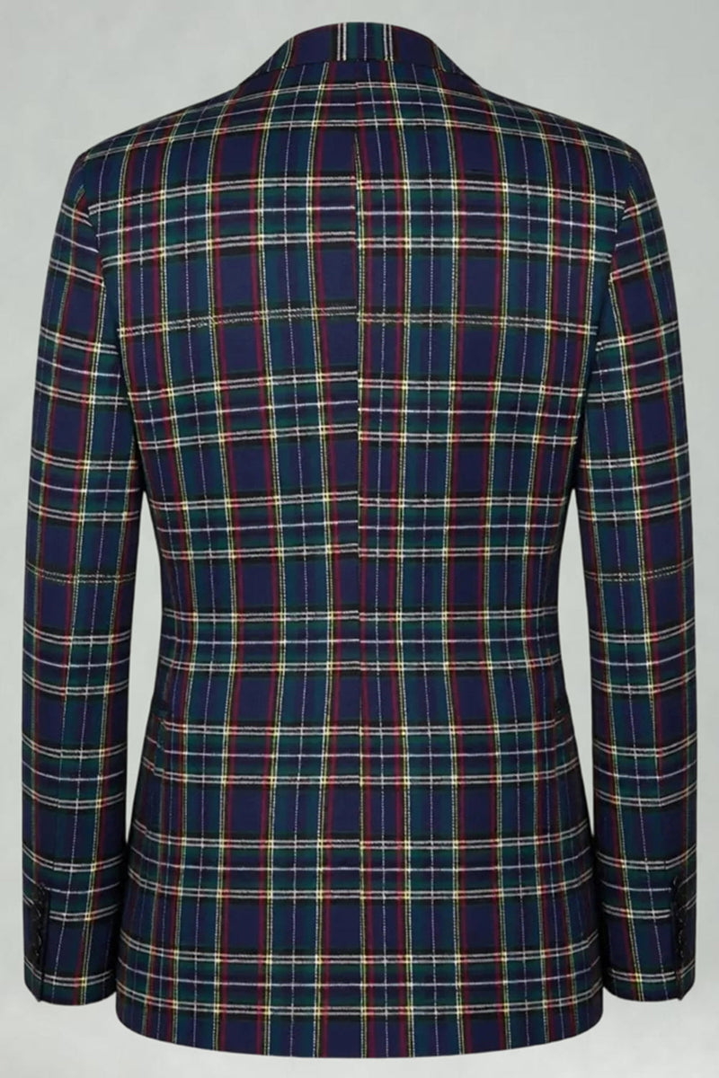 Load image into Gallery viewer, Black and Yellow Notched Lapel Men Grid Prom Suits