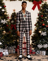 Load image into Gallery viewer, Black and Yellow Notched Lapel Men Grid Prom Suits