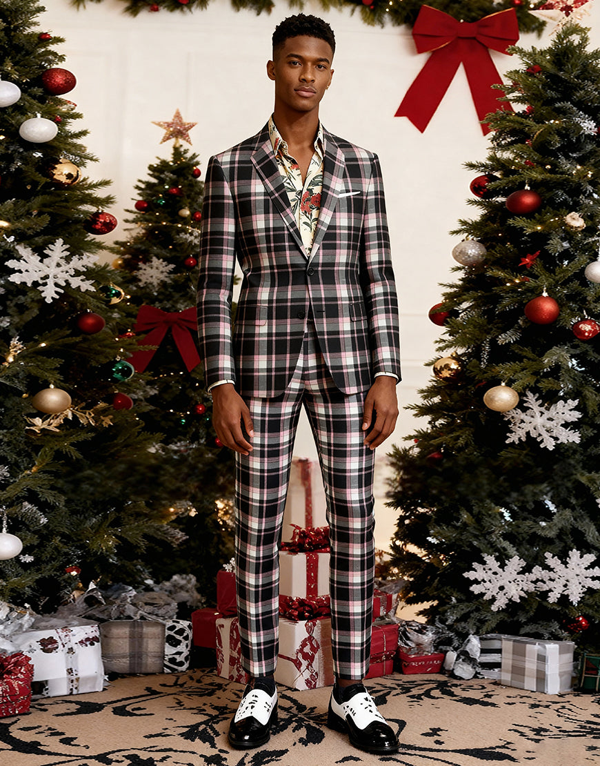 Load image into Gallery viewer, Black and Yellow Notched Lapel Men Grid Prom Suits