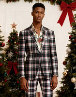 Load image into Gallery viewer, Black and Yellow Notched Lapel Men Grid Prom Suits