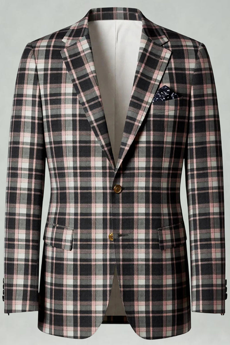 Load image into Gallery viewer, Black and Yellow Notched Lapel Men Grid Prom Suits