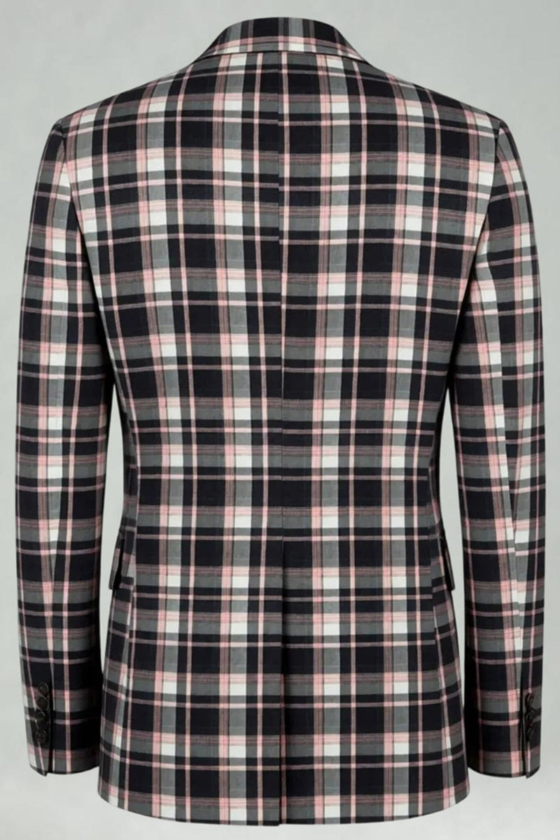 Load image into Gallery viewer, Black and Yellow Notched Lapel Men Grid Prom Suits