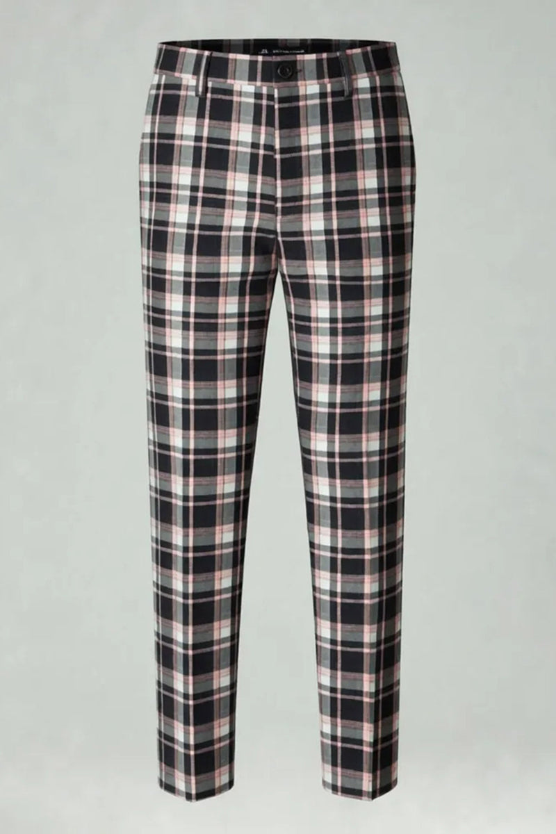 Load image into Gallery viewer, Black and Yellow Notched Lapel Men Grid Prom Suits