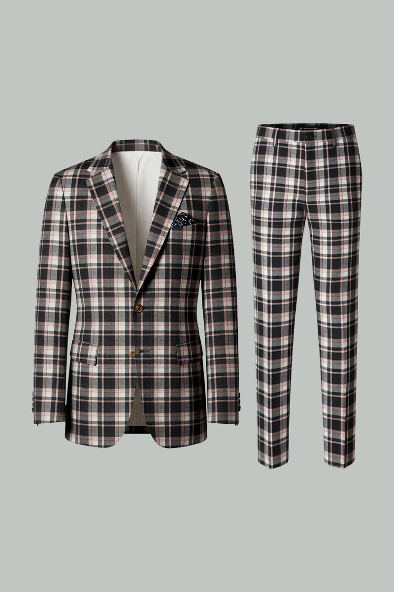 Load image into Gallery viewer, Black and Yellow Notched Lapel Men Grid Prom Suits