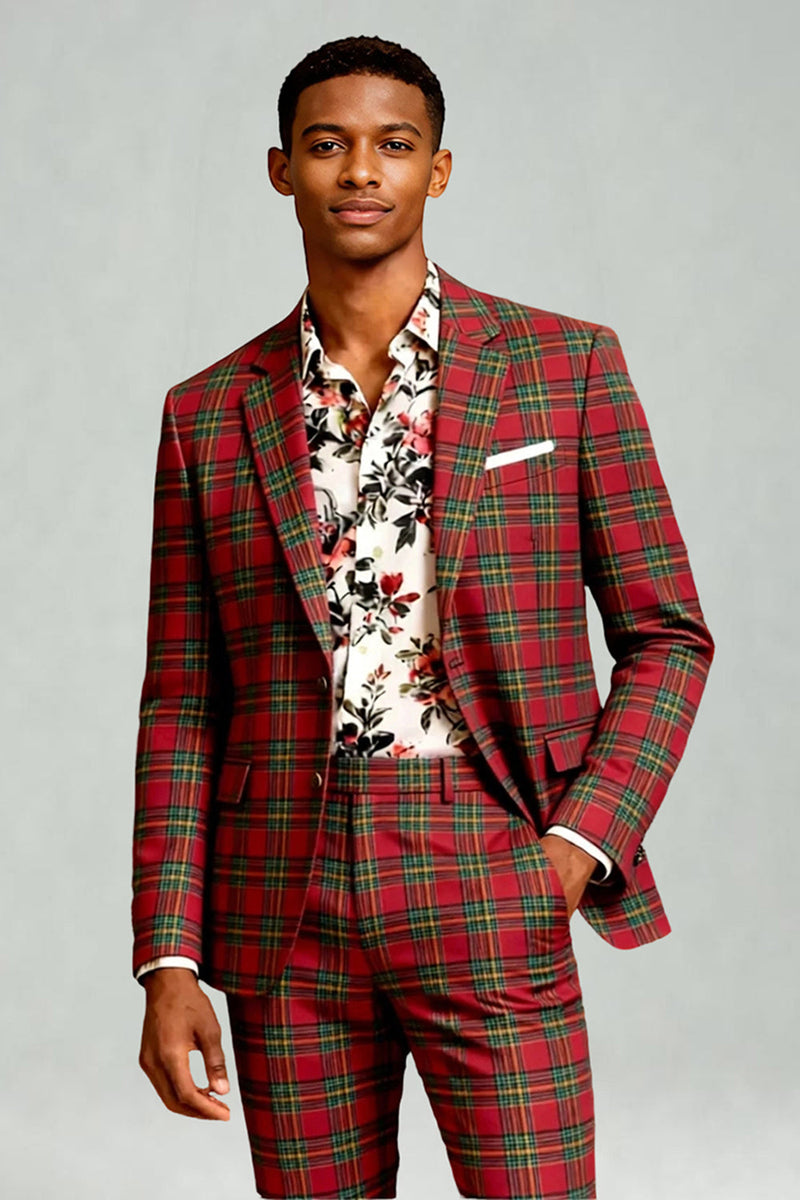 Load image into Gallery viewer, Black and Yellow Notched Lapel Men Grid Prom Suits