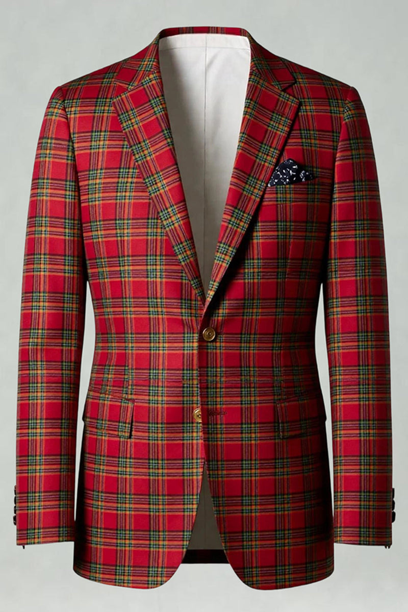 Load image into Gallery viewer, Black and Yellow Notched Lapel Men Grid Prom Suits