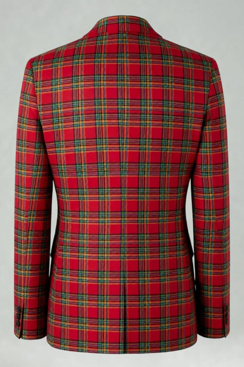 Load image into Gallery viewer, Black and Yellow Notched Lapel Men Grid Prom Suits