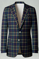 Load image into Gallery viewer, 2 Piece Blue and Green Notched Lapel Grid Men Prom Suits