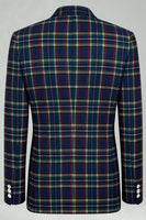 Load image into Gallery viewer, 2 Piece Blue and Green Notched Lapel Grid Men Prom Suits