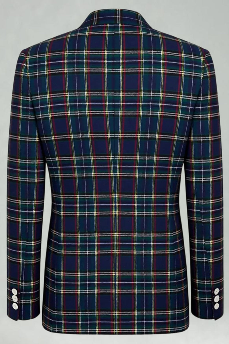 Load image into Gallery viewer, 2 Piece Blue and Green Notched Lapel Grid Men Prom Suits