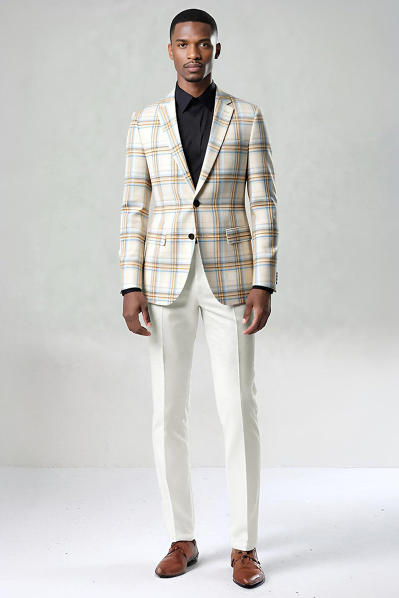 Load image into Gallery viewer, 2 Piece Blue and Green Notched Lapel Grid Men Prom Suits