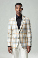 Load image into Gallery viewer, 2 Piece Blue and Green Notched Lapel Grid Men Prom Suits