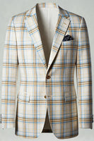 Load image into Gallery viewer, 2 Piece Blue and Green Notched Lapel Grid Men Prom Suits