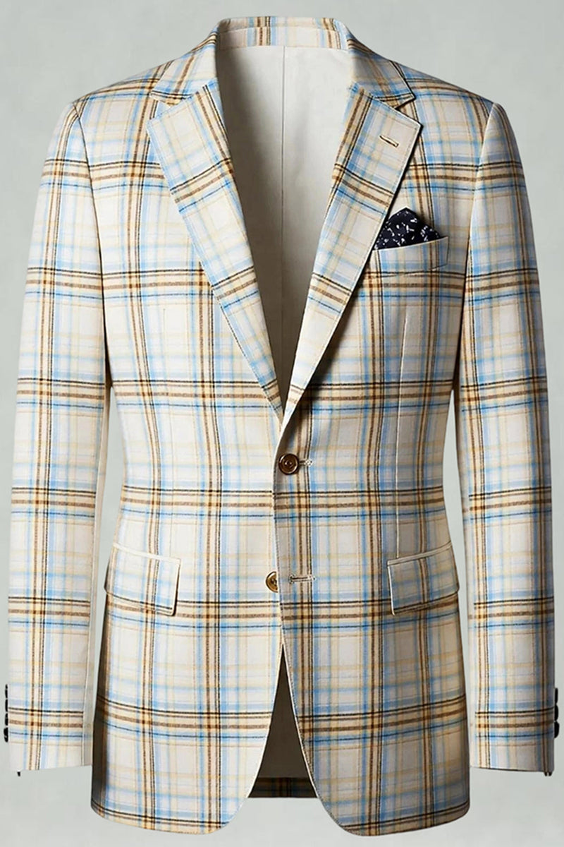 Load image into Gallery viewer, 2 Piece Blue and Green Notched Lapel Grid Men Prom Suits