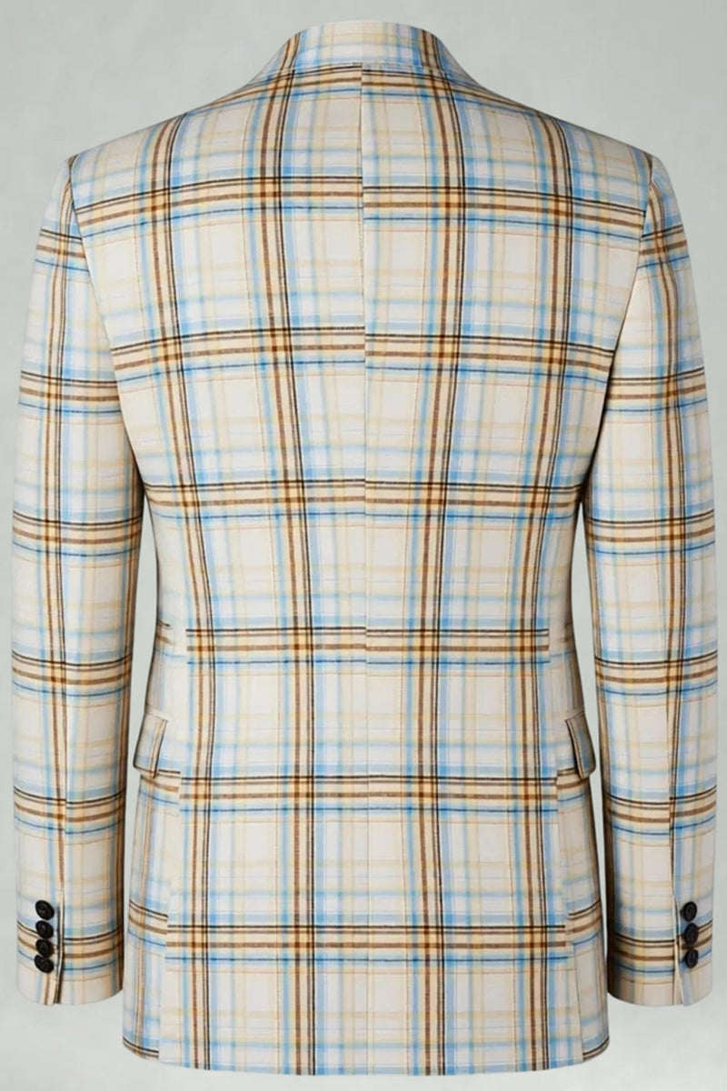 Load image into Gallery viewer, 2 Piece Blue and Green Notched Lapel Grid Men Prom Suits