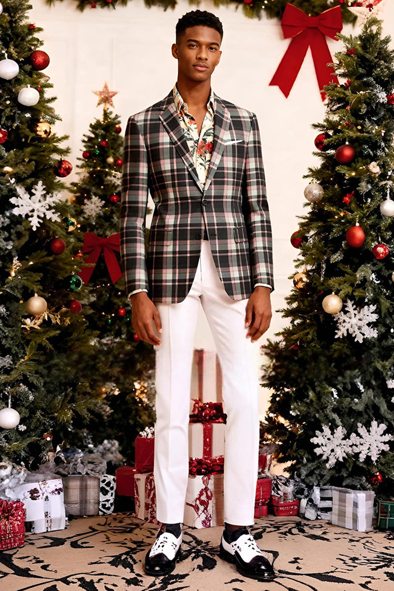 Load image into Gallery viewer, 2 Piece Blue and Green Notched Lapel Grid Men Prom Suits