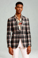 Load image into Gallery viewer, 2 Piece Blue and Green Notched Lapel Grid Men Prom Suits