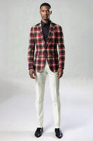 Load image into Gallery viewer, 2 Piece Blue and Green Notched Lapel Grid Men Prom Suits