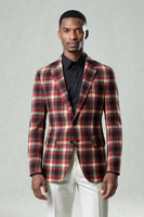 Load image into Gallery viewer, 2 Piece Blue and Green Notched Lapel Grid Men Prom Suits