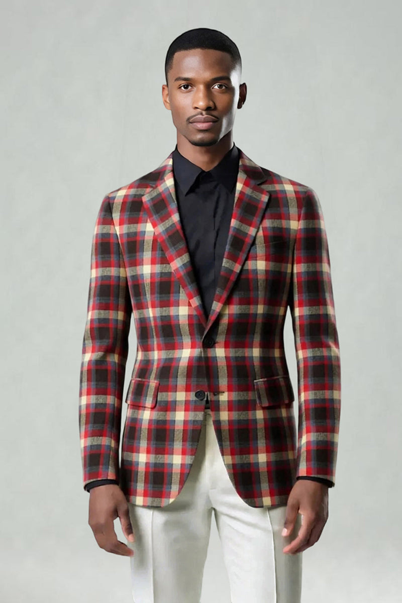 Load image into Gallery viewer, 2 Piece Blue and Green Notched Lapel Grid Men Prom Suits