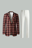 Load image into Gallery viewer, 2 Piece Blue and Green Notched Lapel Grid Men Prom Suits