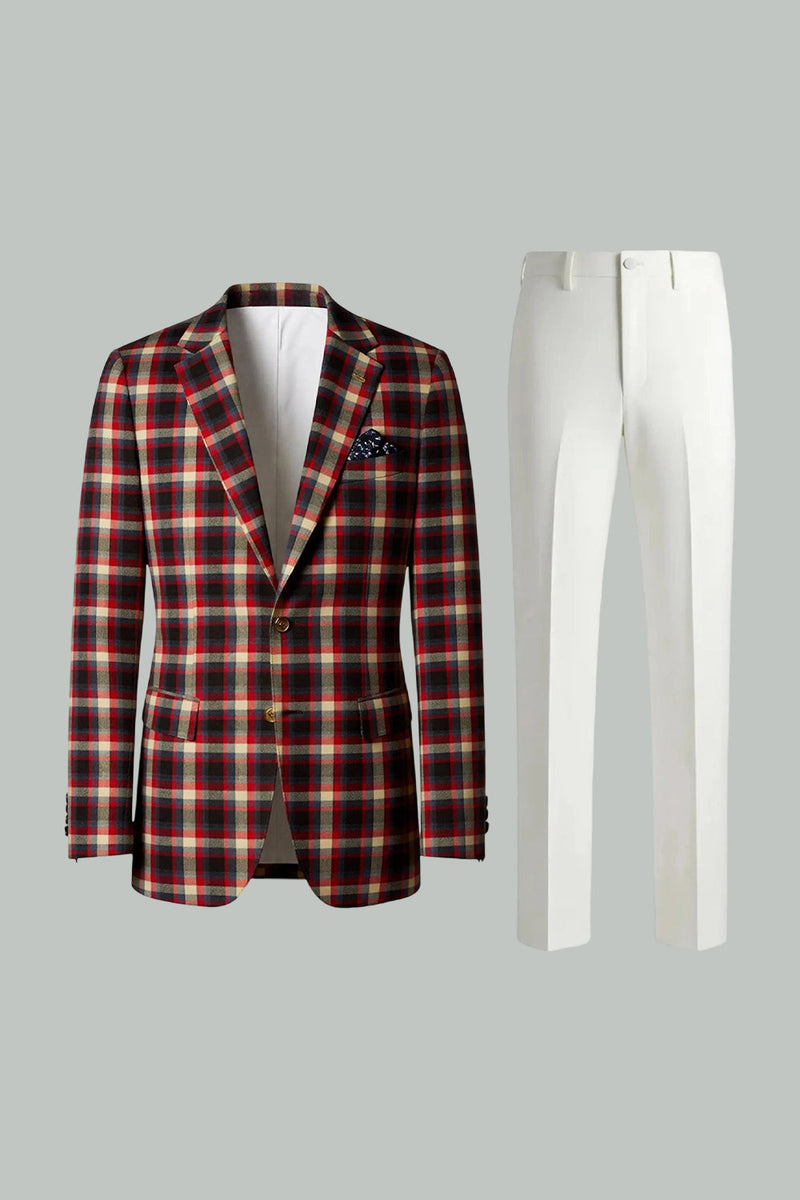 Load image into Gallery viewer, 2 Piece Blue and Green Notched Lapel Grid Men Prom Suits