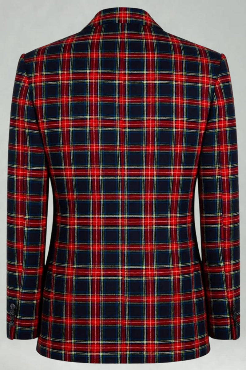 Load image into Gallery viewer, 2 Piece Black and Red Grid Peak Lapel Double Breasted Men Prom Suits