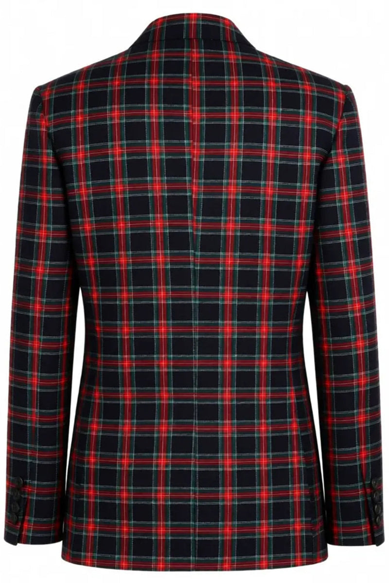 Load image into Gallery viewer, 2 Piece Black and Red Grid Peak Lapel Double Breasted Men Prom Suits