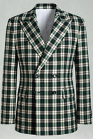 Load image into Gallery viewer, 2 Piece Black and Green Peak Lapel Grid Men Prom Suits