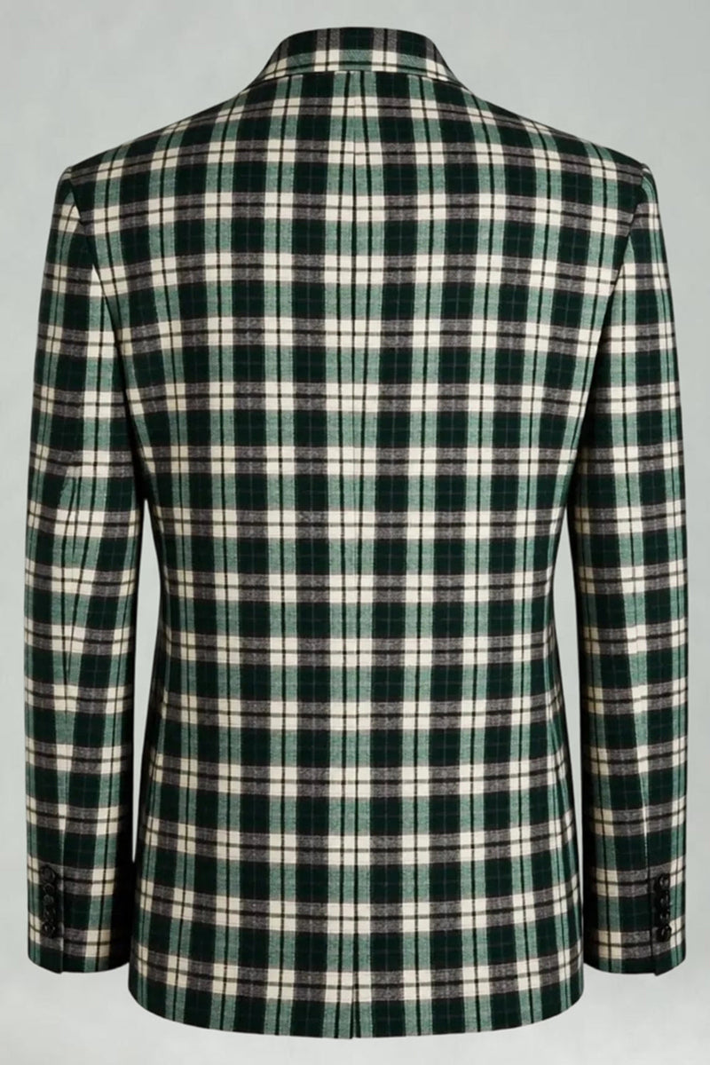 Load image into Gallery viewer, 2 Piece Black and Green Peak Lapel Grid Men Prom Suits