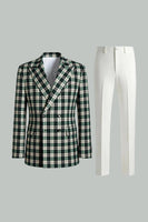 Load image into Gallery viewer, 2 Piece Black and Green Peak Lapel Grid Men Prom Suits