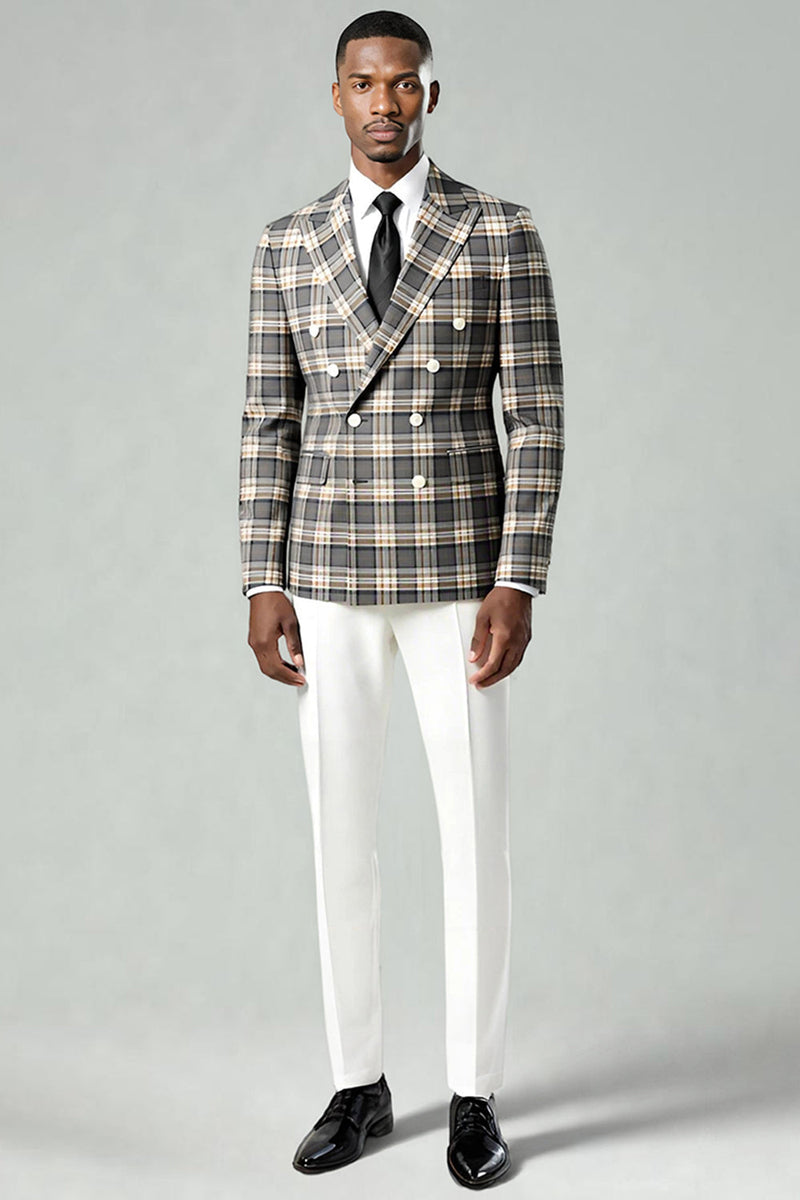 Load image into Gallery viewer, 2 Piece Black and Green Peak Lapel Grid Men Prom Suits