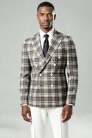 Load image into Gallery viewer, 2 Piece Black and Green Peak Lapel Grid Men Prom Suits