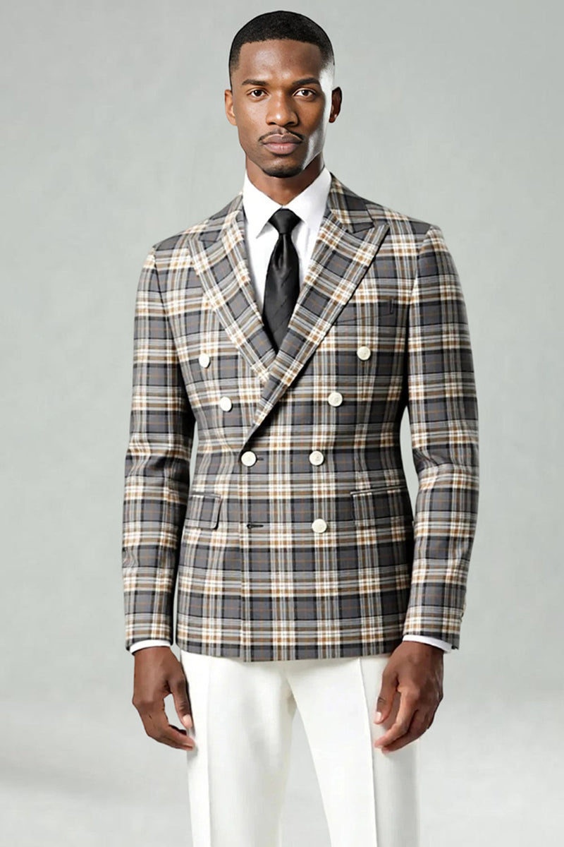 Load image into Gallery viewer, 2 Piece Black and Green Peak Lapel Grid Men Prom Suits