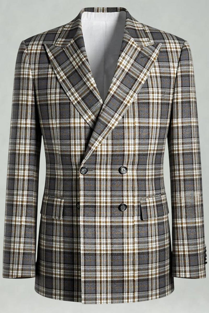 Load image into Gallery viewer, 2 Piece Black and Green Peak Lapel Grid Men Prom Suits