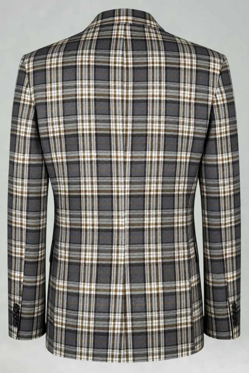 Load image into Gallery viewer, 2 Piece Black and Green Peak Lapel Grid Men Prom Suits