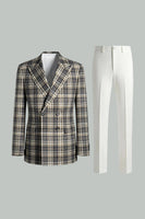 Load image into Gallery viewer, 2 Piece Black and Green Peak Lapel Grid Men Prom Suits