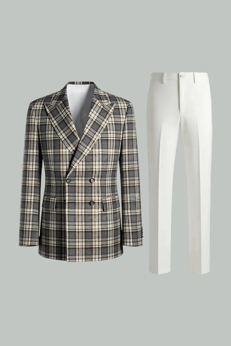 Load image into Gallery viewer, 2 Piece Black and Green Peak Lapel Grid Men Prom Suits