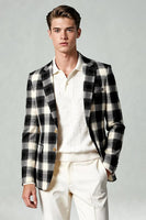 Load image into Gallery viewer, 2 Piece Black and White Notched Lapel Grid Men Prom Suits