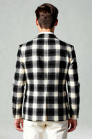Load image into Gallery viewer, 2 Piece Black and White Notched Lapel Grid Men Prom Suits