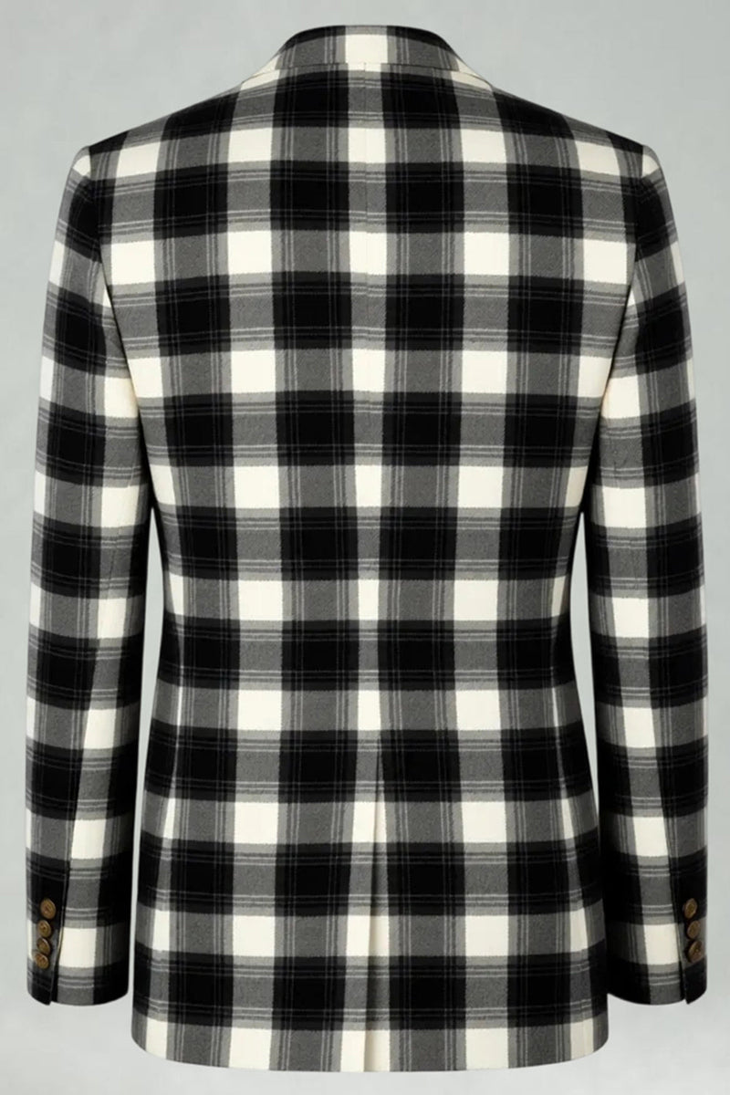 Load image into Gallery viewer, 2 Piece Black and White Notched Lapel Grid Men Prom Suits