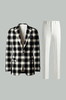 Load image into Gallery viewer, 2 Piece Black and White Notched Lapel Grid Men Prom Suits