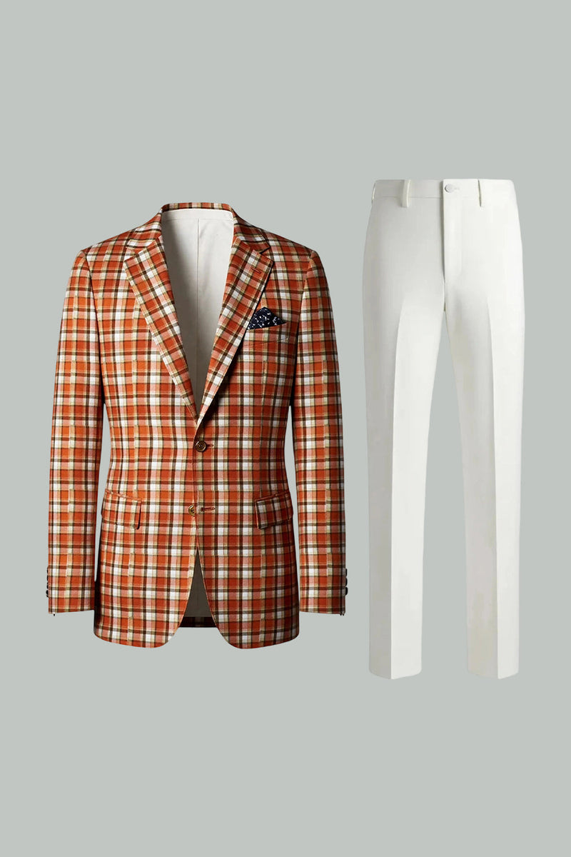 Load image into Gallery viewer, 2 Piece Black and White Notched Lapel Grid Men Prom Suits