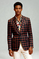 Load image into Gallery viewer, 2 Piece Black and White Notched Lapel Grid Men Prom Suits