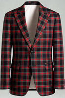 Load image into Gallery viewer, 2 Piece Black and White Notched Lapel Grid Men Prom Suits