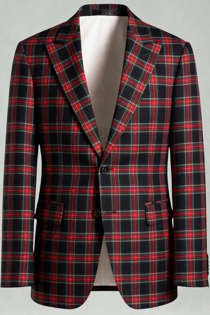 Load image into Gallery viewer, 2 Piece Black and White Notched Lapel Grid Men Prom Suits