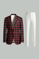 Load image into Gallery viewer, 2 Piece Black and White Notched Lapel Grid Men Prom Suits