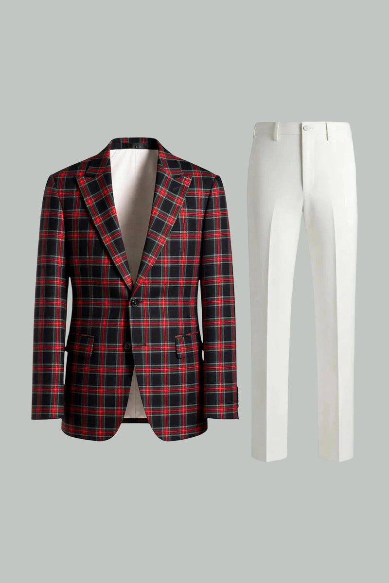 Load image into Gallery viewer, 2 Piece Black and White Notched Lapel Grid Men Prom Suits