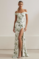 Load image into Gallery viewer, White Floral Off the Shoulder Mermaid Long Wedding Guest Dress with Slit